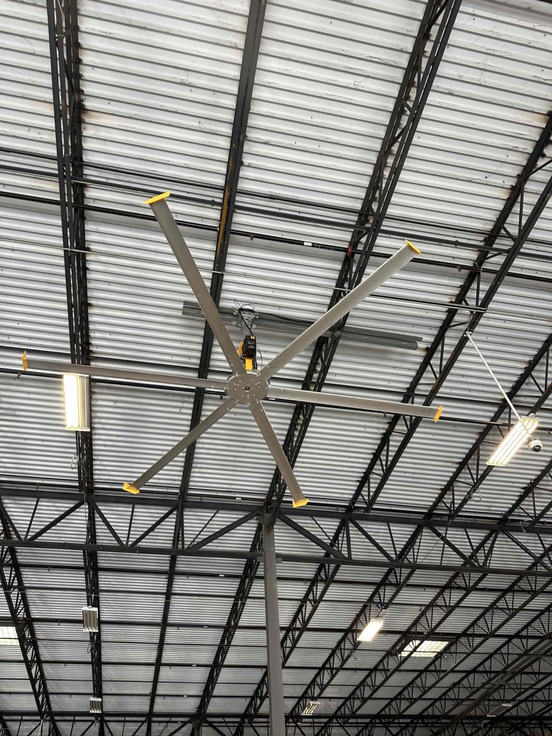 lift for ceiling fan overhead fan install wired fan control 6’ industrial fan Basic 6 fan ceiling fan mounting commercial HVAC fans fan removal service Industrial fan installation Industrial Overhead Fan Installation with Lift – Fort Myers, FL